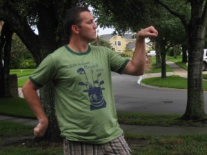Dave poses in a BirthGolfDeath t-shirt