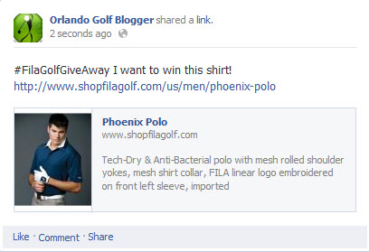 Fila Golf Shirt GiveAway FaceBook Sample